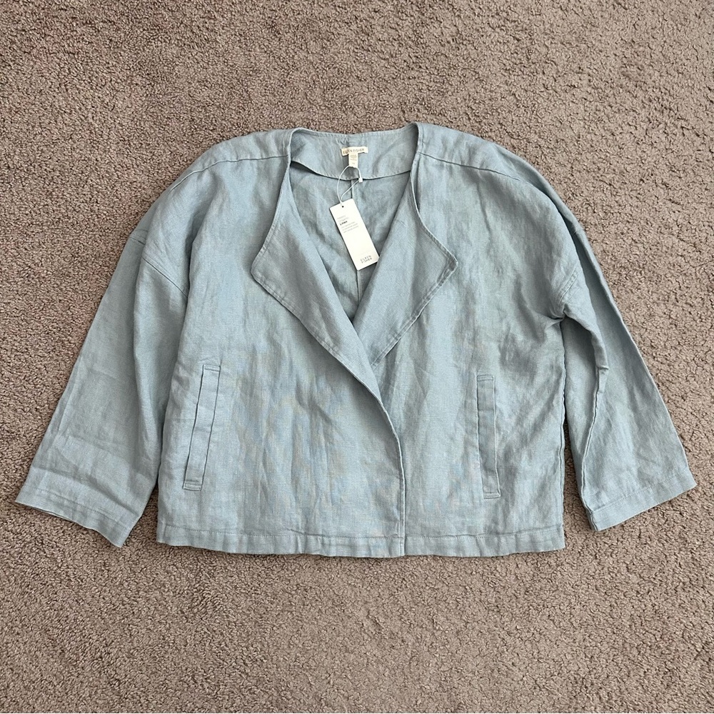 Eileen Fisher Dawn Heavy Organic Linen Double Breasted Jacket Womens L